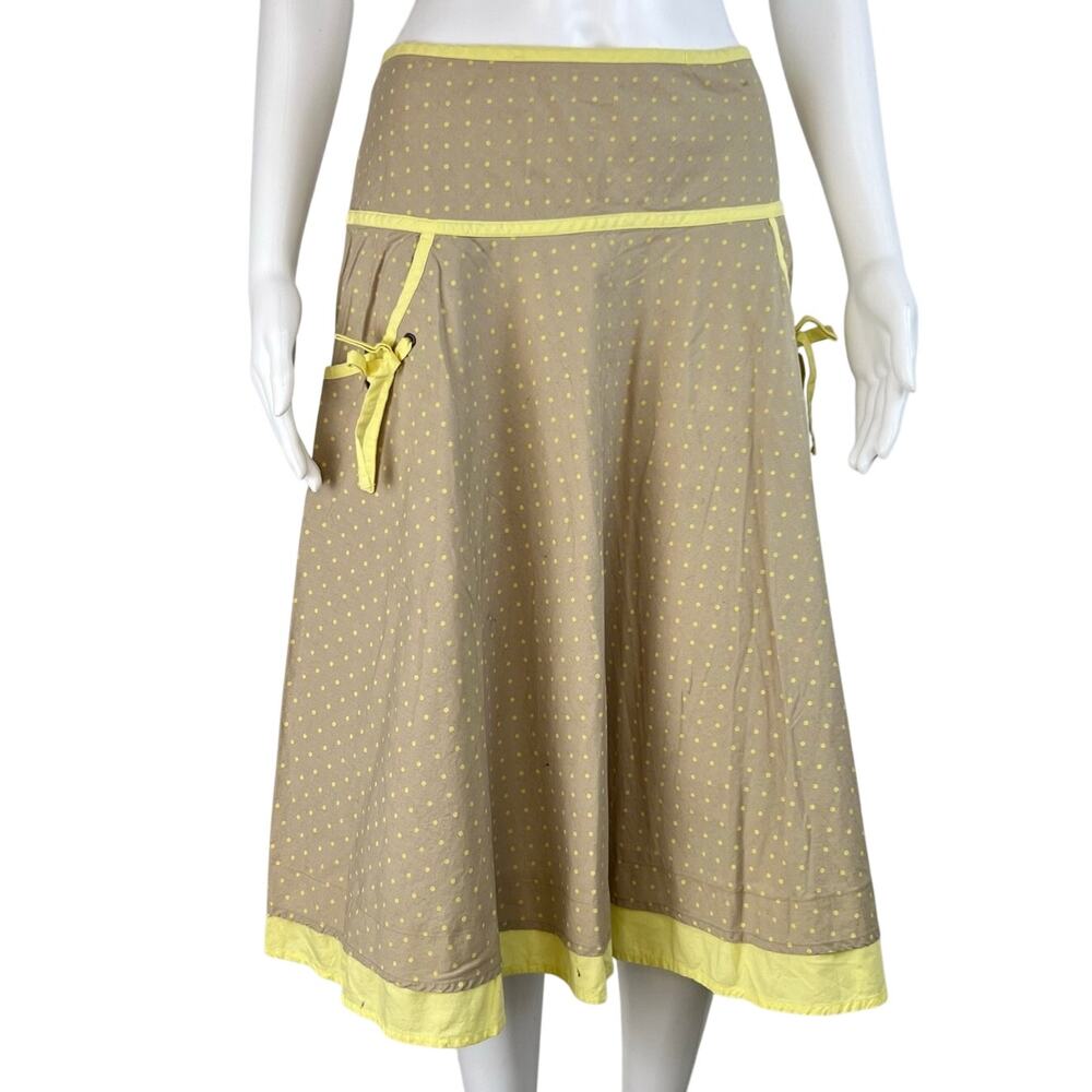 Vintage Y2K 90s Merona Tan Yellow Polka Dot Knee Length Skirt (Sz M)